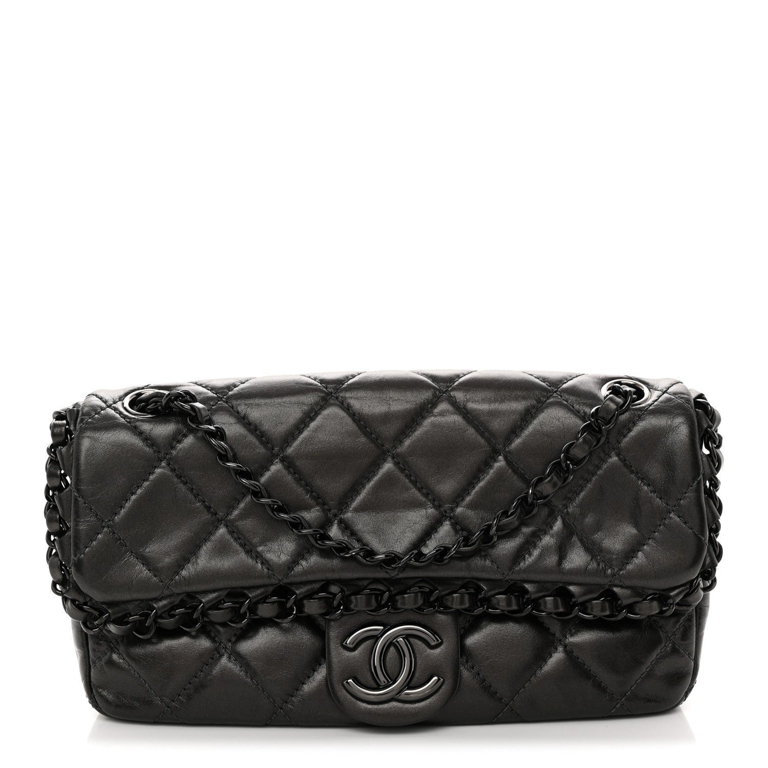 Chanel Metallic Calfskin Quilted Chain All Over Flap Bag Grey