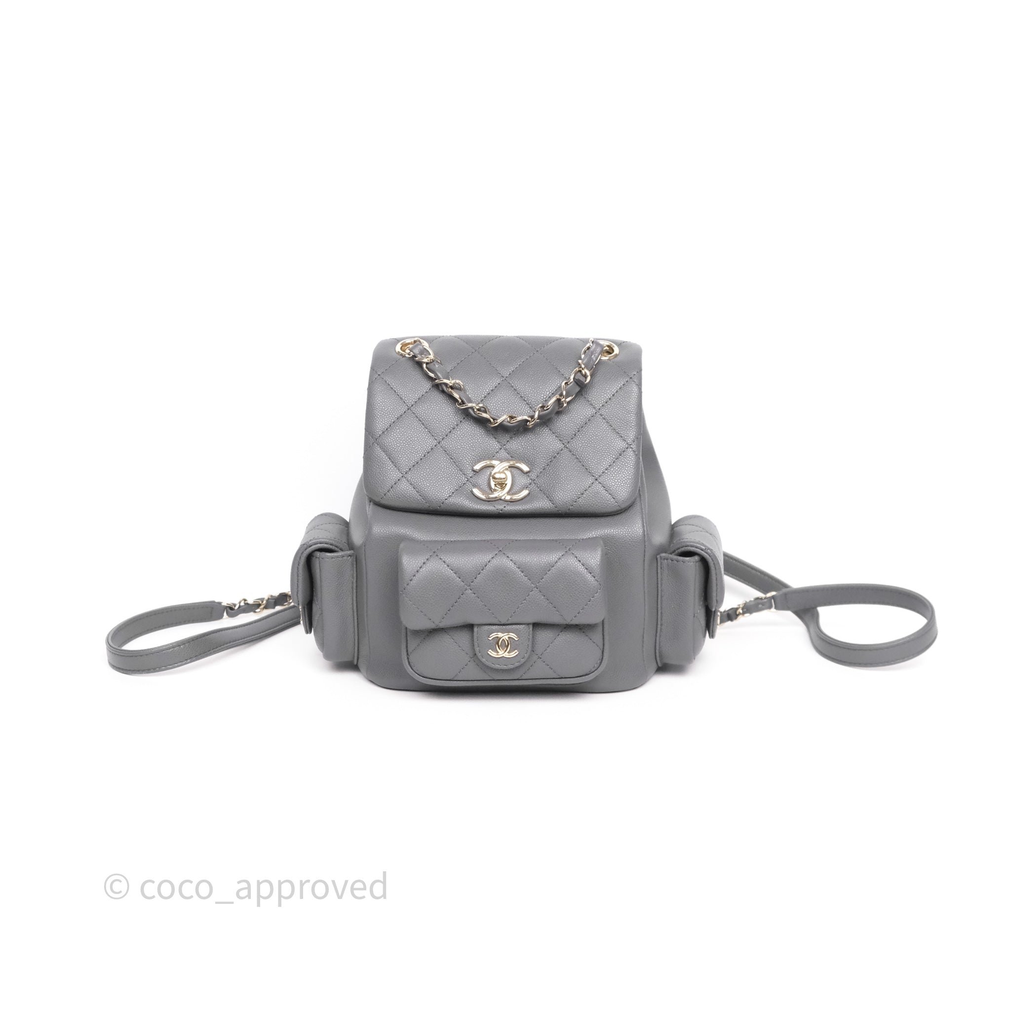 Chanel Small Duma Backpack Dark Grey Caviar Gold Hardware 23K