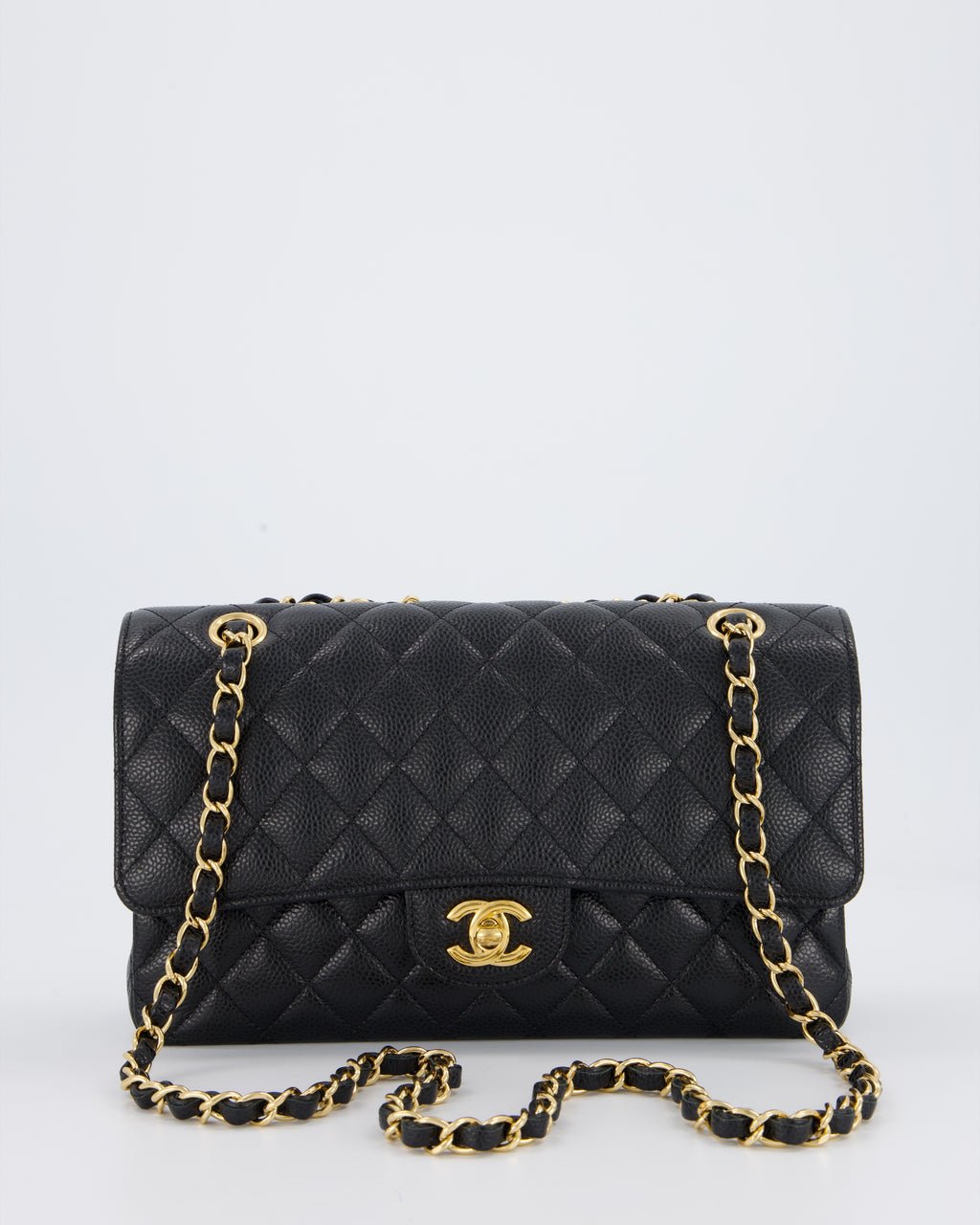 Chanel Black Classic Medium Double Flap Bag in Caviar Leather with Gold Hardware