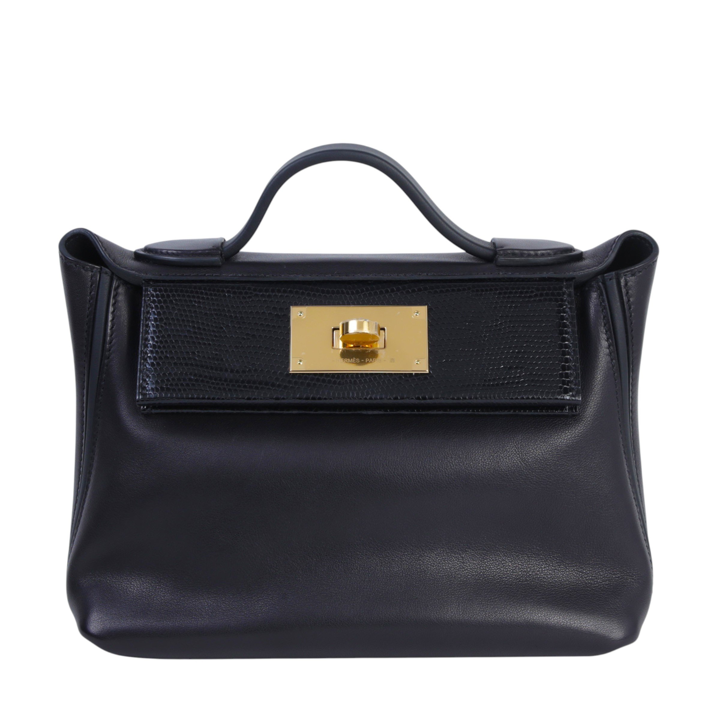 Hermes Unused ( Rank NS ) HERMÈS 24/24 - 21 mini Noir (89) Volupto calfskin Lizard Gold hardware B (2023)