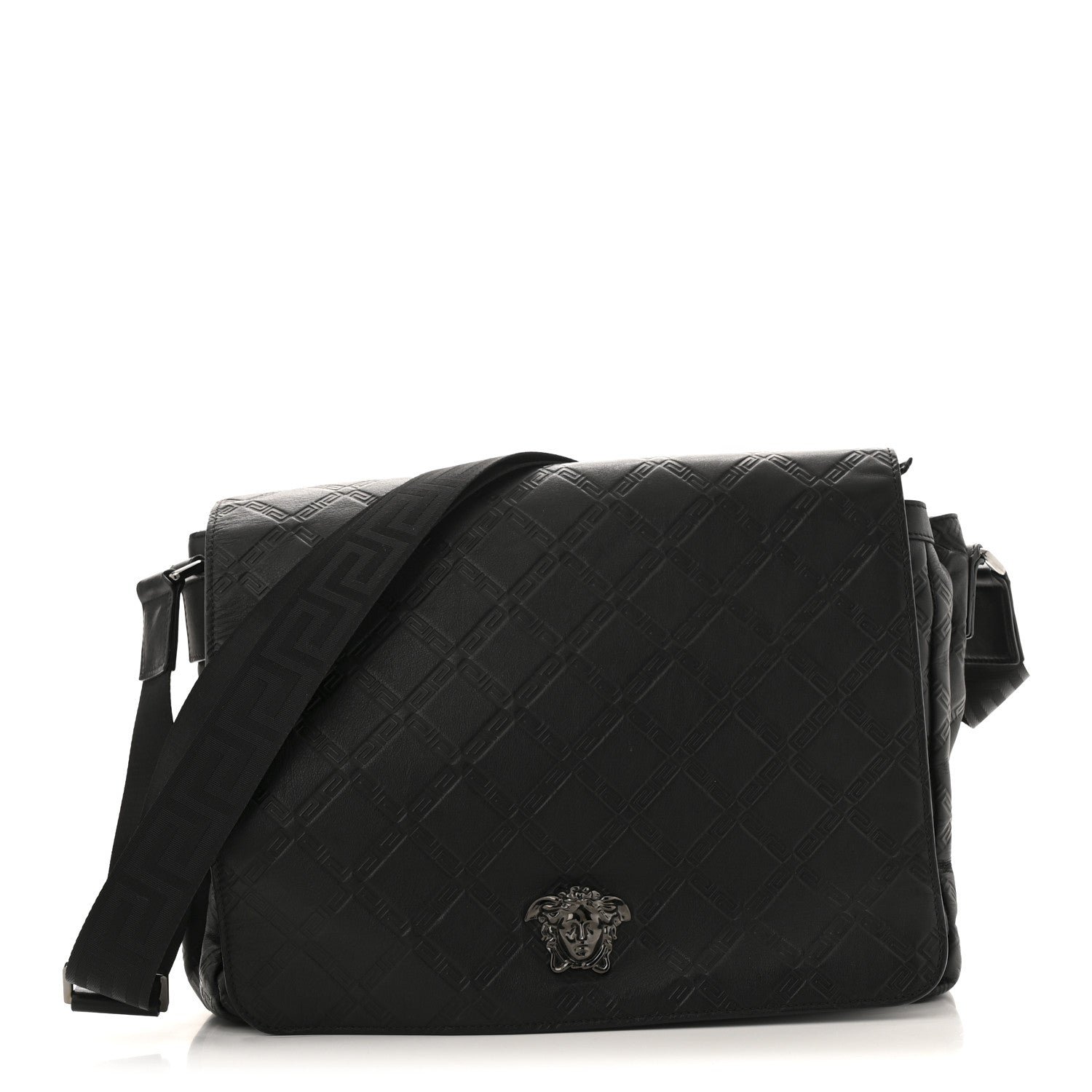 Versace Calfskin Embossed Medusa Messenger Bag Black