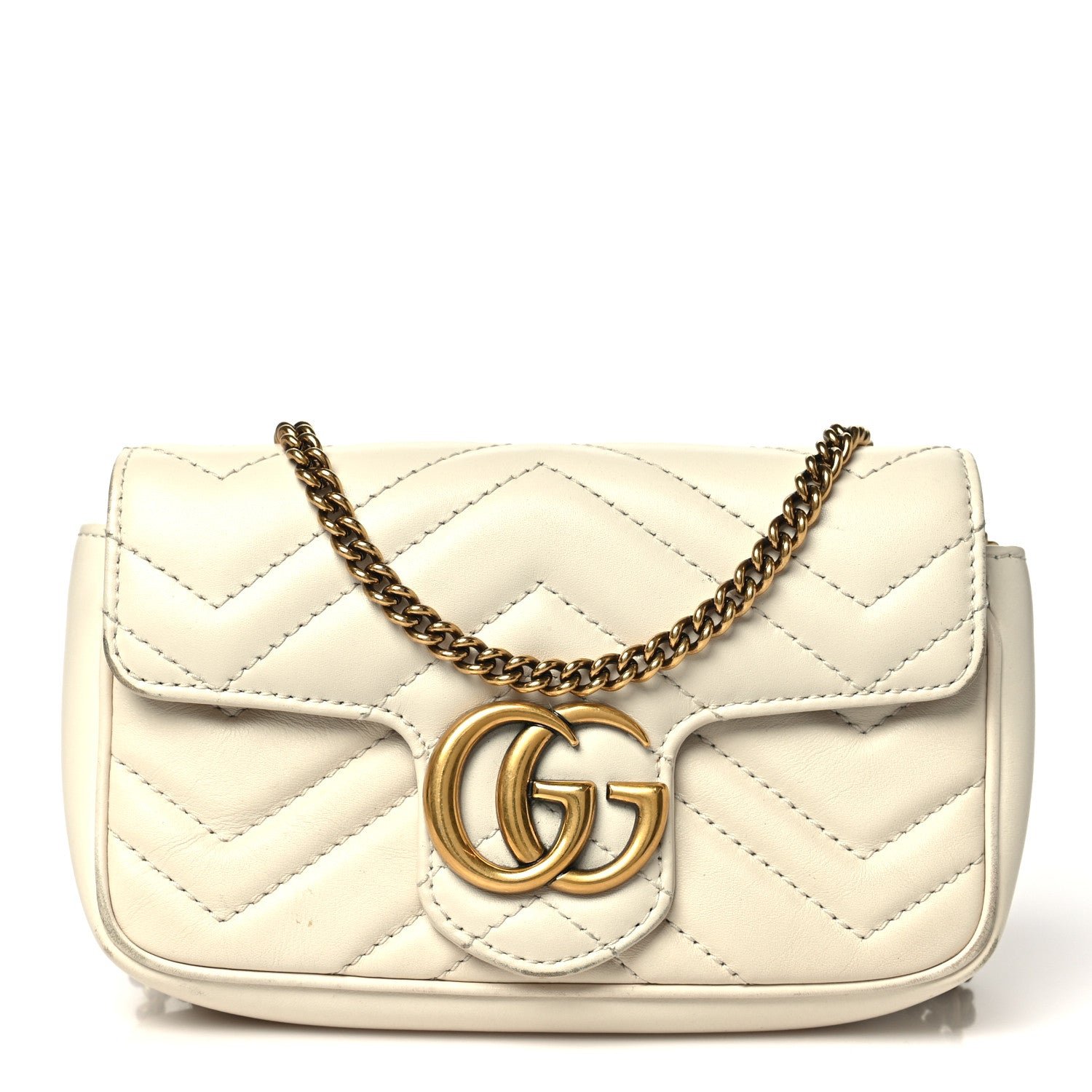 Gucci Calfskin Matelasse Super Mini GG Marmont Shoulder Bag White