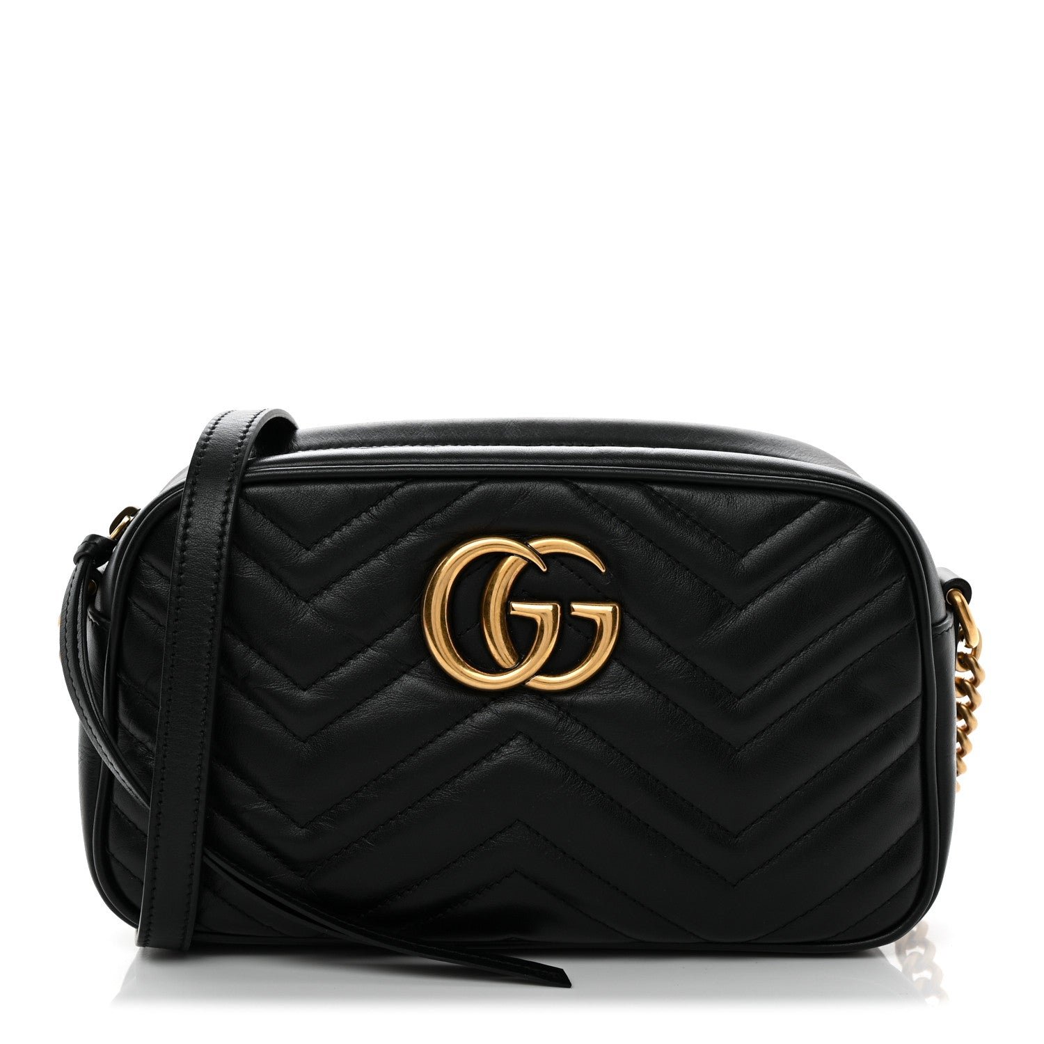 Gucci Calfskin Matelasse Small GG Marmont Chain Shoulder Bag Black