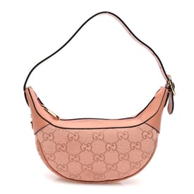 Gucci GG Supreme Monogram Textured Calfskin Web Mini Ophidia Half Moon Hobo Rose Pink