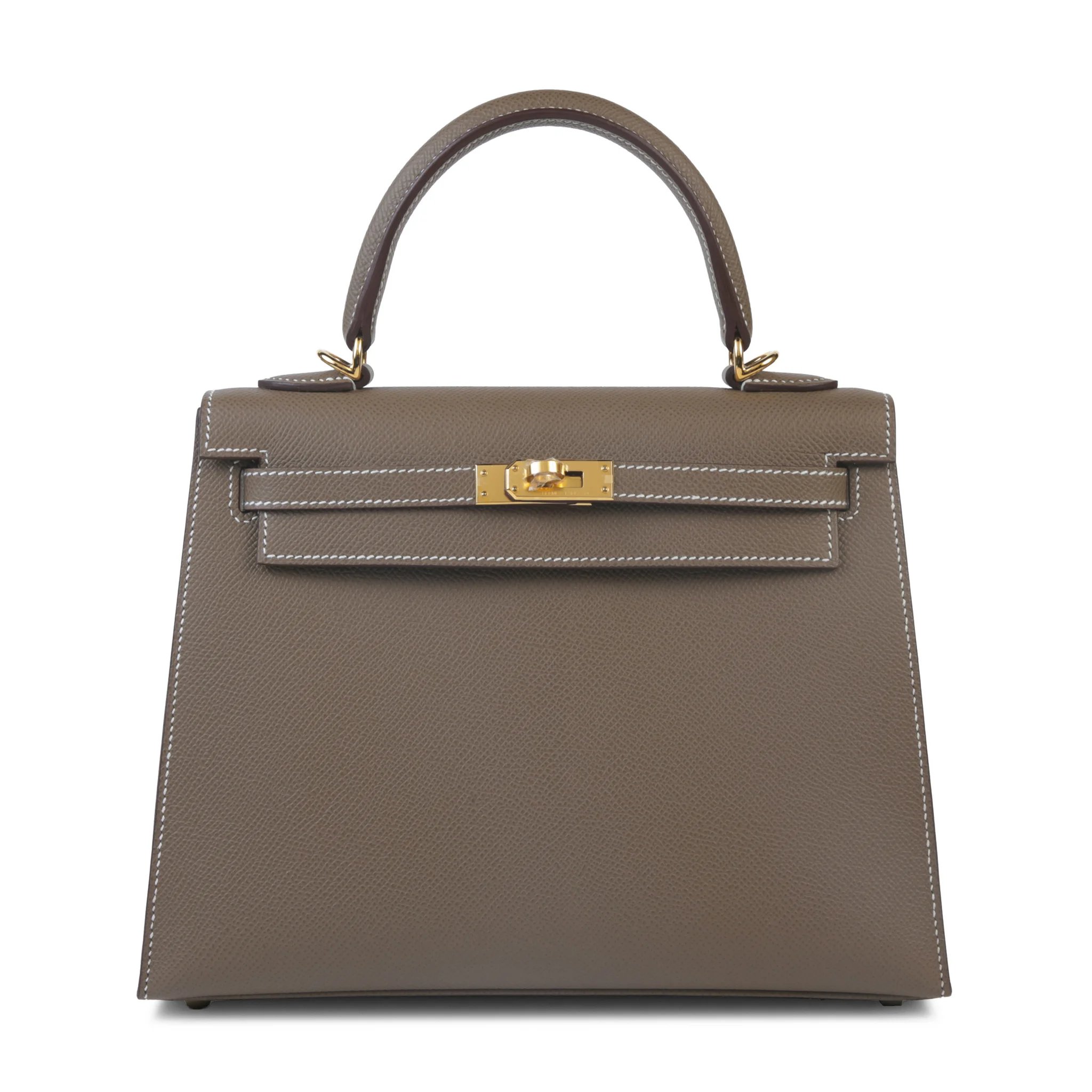 Unused ( Rank NS ) HERMÈS Kelly 25 Sellier Etoupe (18) Epsom Gold hardware U (2022)