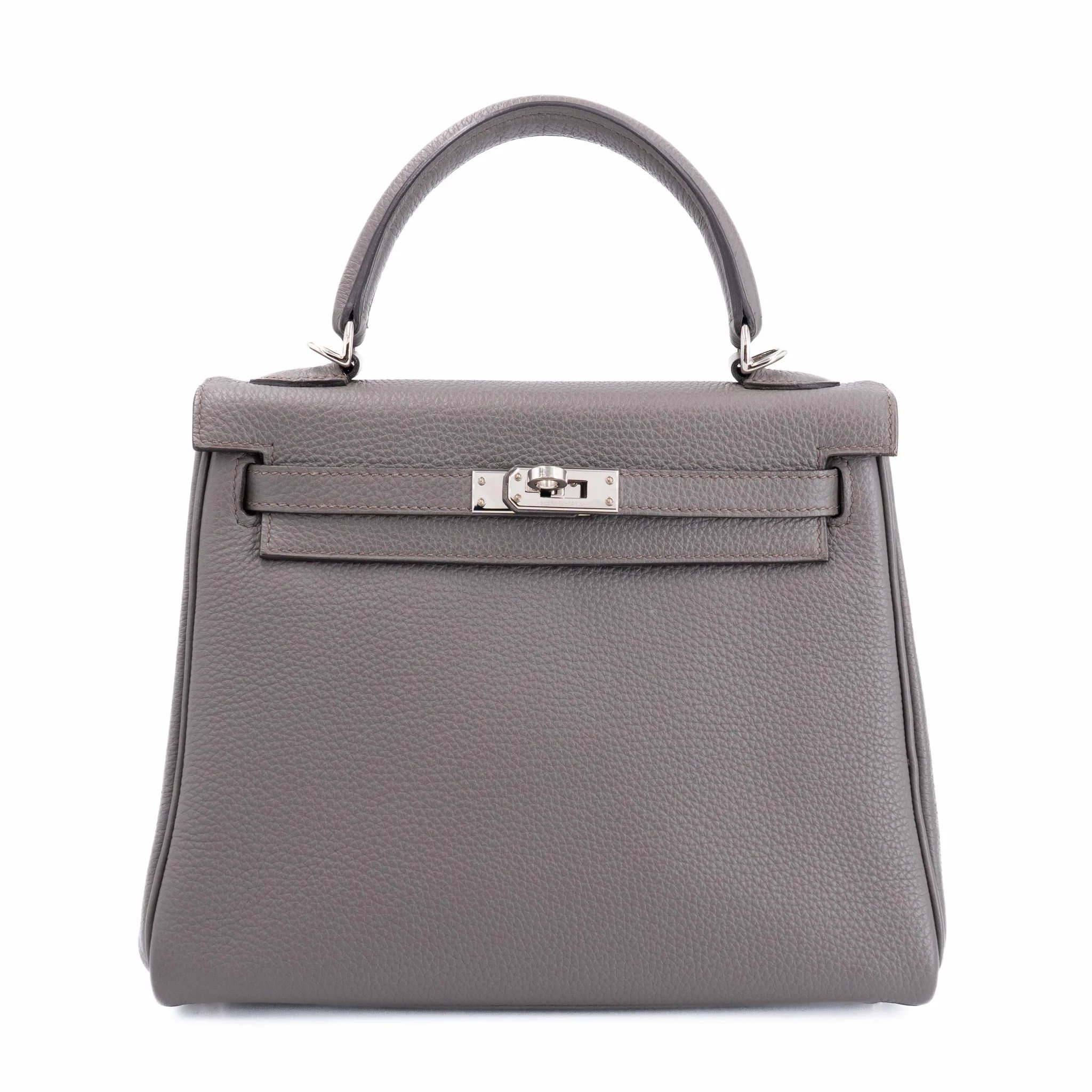 Very Good ( Rank A) HERMÈS Kelly 25 Etain (8F) Togo Palladium hardware C (2018)