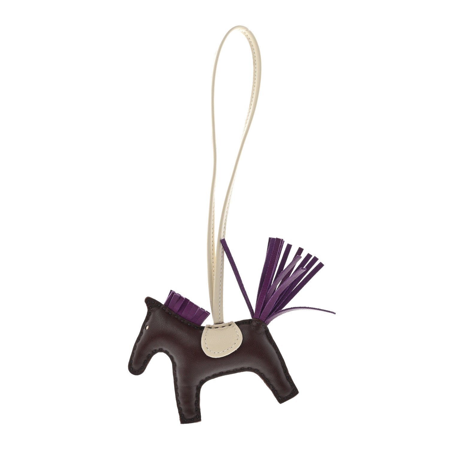 Hermes Milo Lambskin Grigri Rodeo Horse Bag Charm PM Rouge Sellier Craie Violet