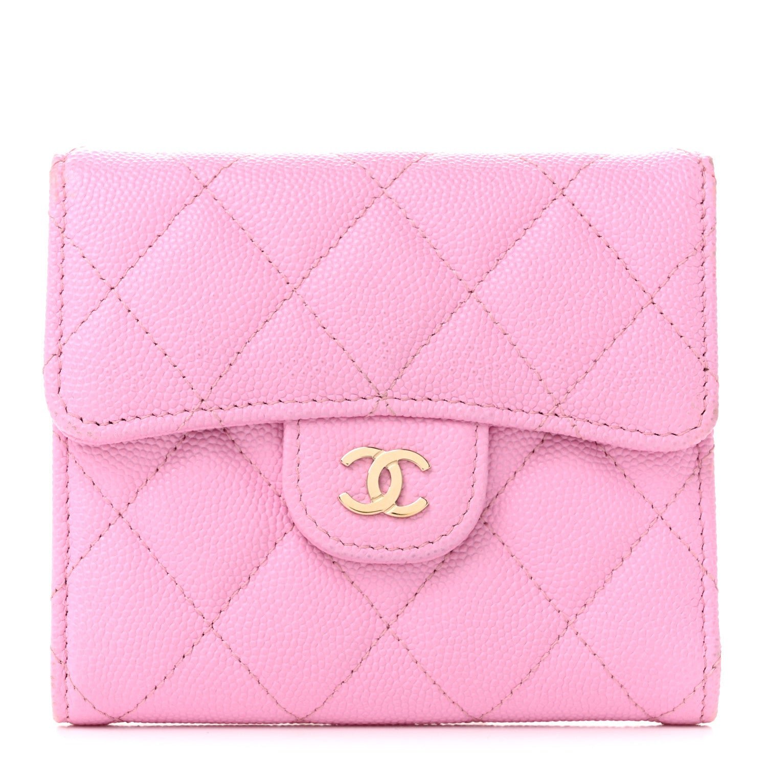 Chanel Caviar Quilted Compact Flap Wallet Pink