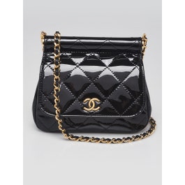 Chanel Chanel Black Quilted Patent Leather Frame Clutch Flap with Chain Bag