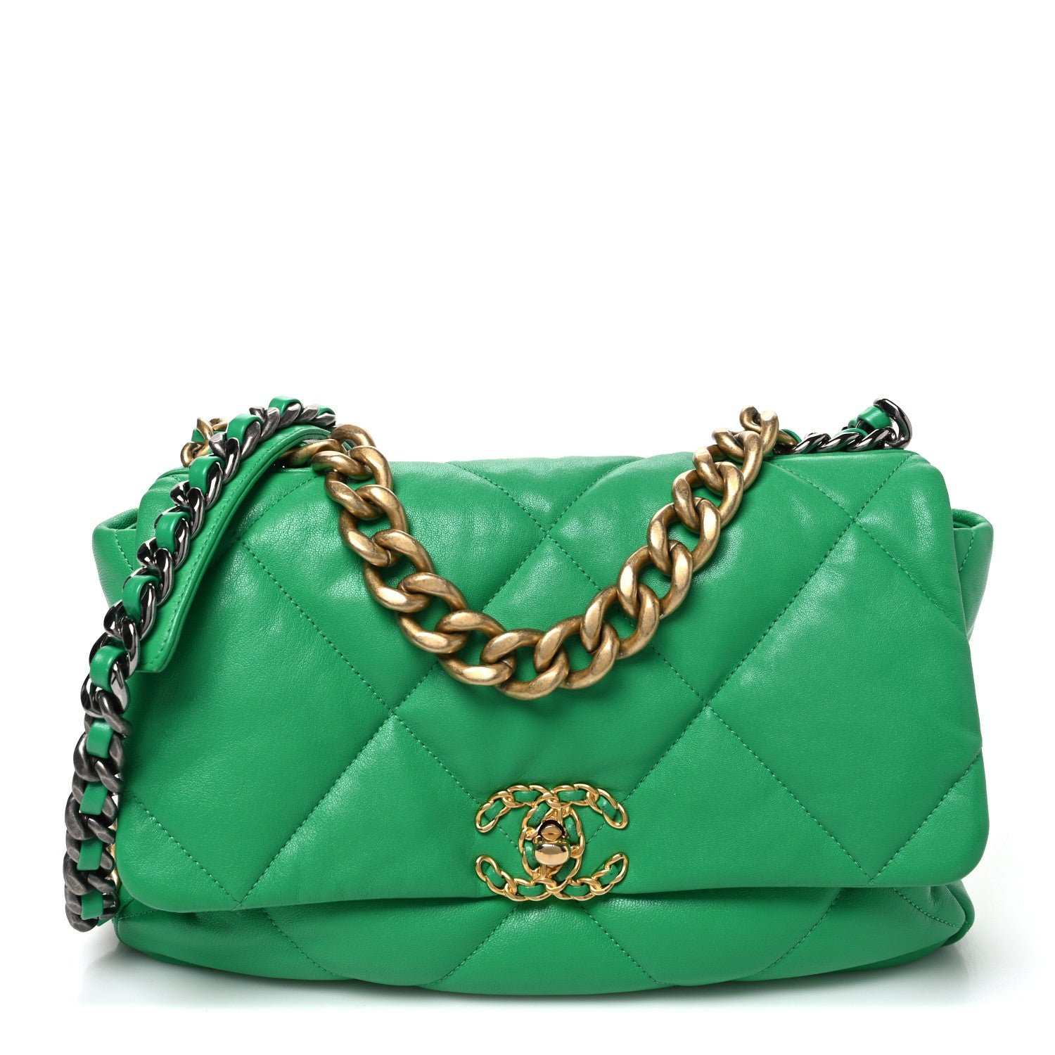 Chanel Goatskin Quilted Large Chanel 19 Flap Green