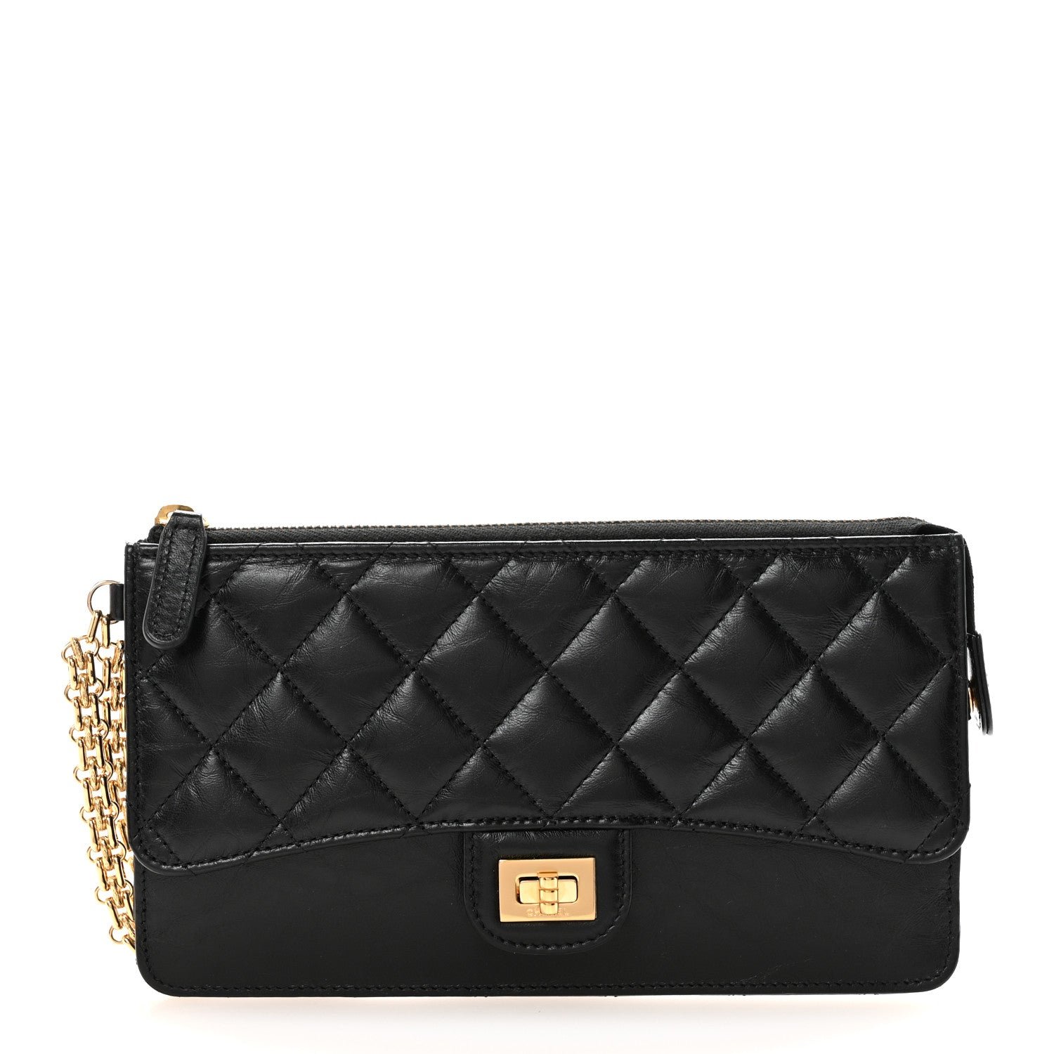 Chanel Aged Calfskin Quilted 2.55 Reissue Pouch With Chain Handle Black