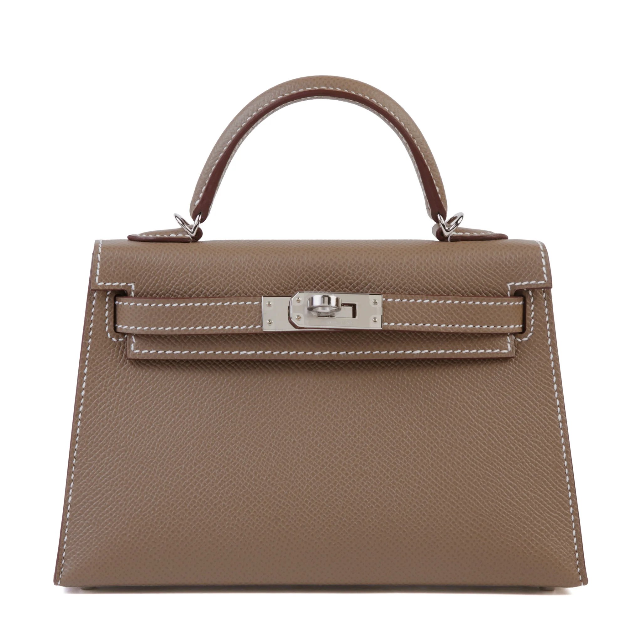Brand New ( Rank N ) HERMÈS Mini Kelly II Etoupe (18) Epsom Palladium hardware G (2026)
