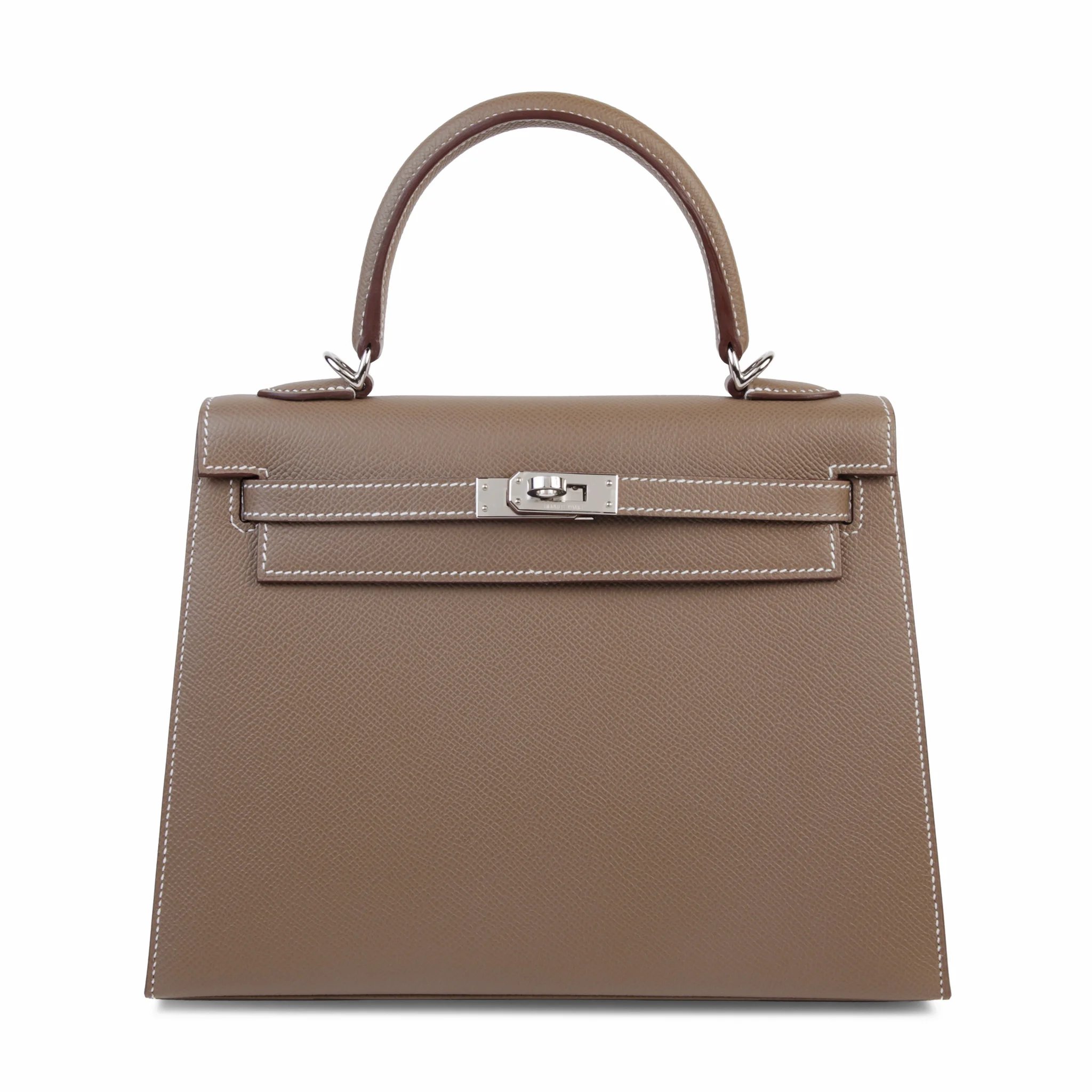 Brand New ( Rank N ) HERMÈS Kelly 25 Sellier Etoupe (18) Epsom Palladium hardware G (2026)