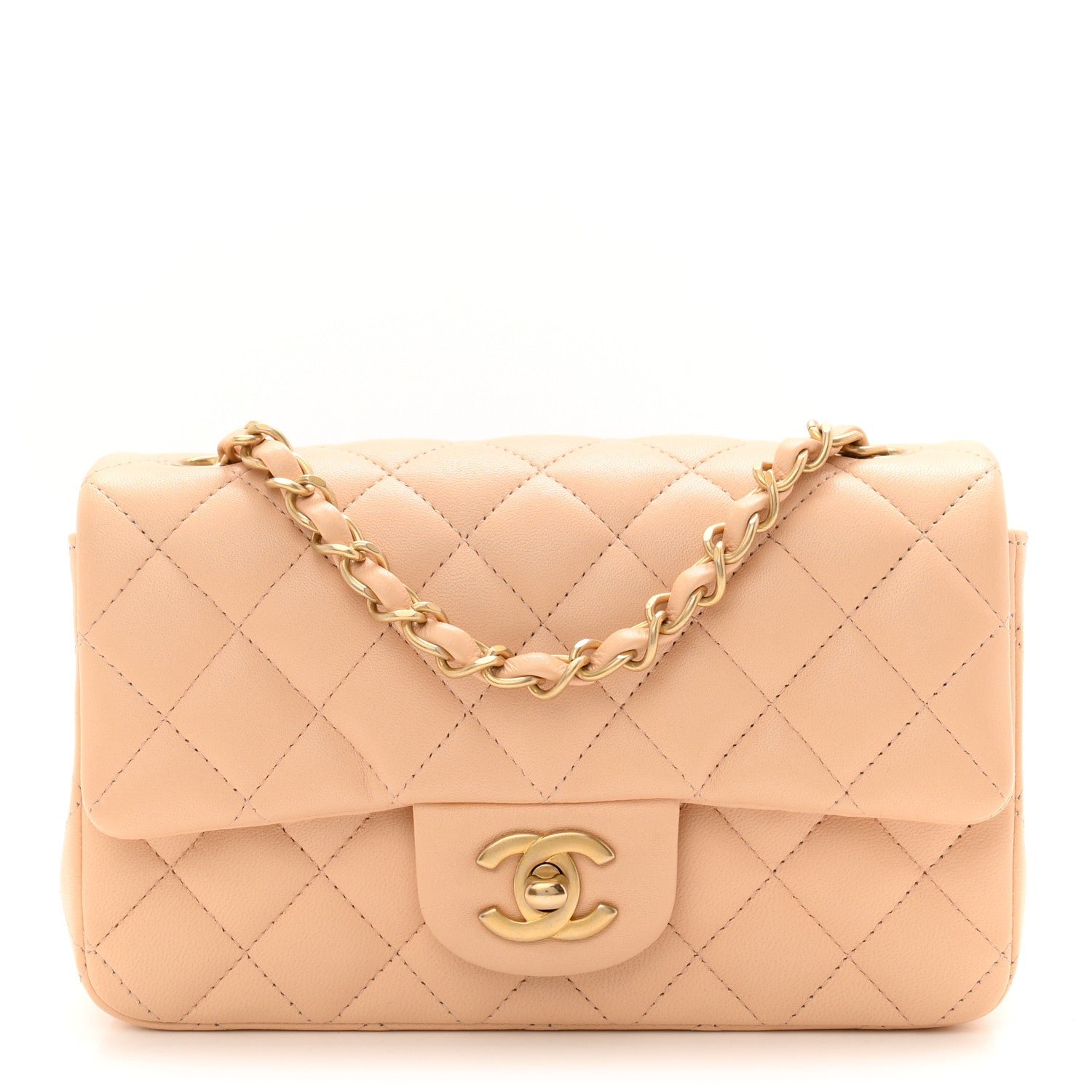 Chanel Lambskin Quilted Mini Rectangular Flap Beige
