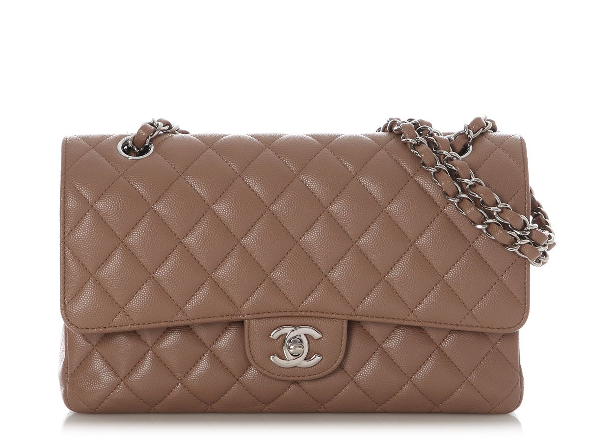 Chanel Chanel Medium/Large Dark Beige Quilted Caviar Classic Double Flap