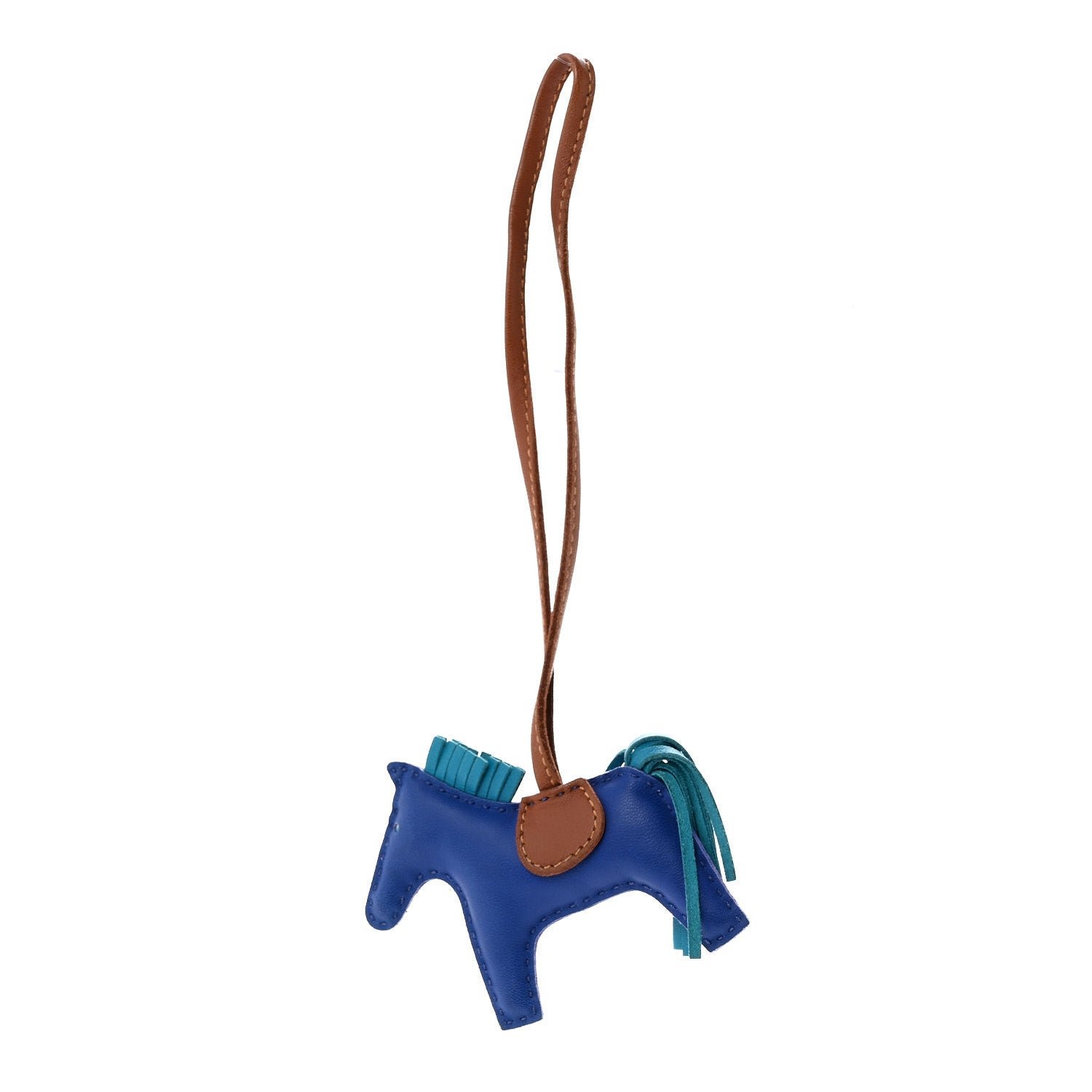 Hermes Milo Lambskin Grigri Rodeo Horse Bag Charm PM Fauve Blue Electrique Turquoise