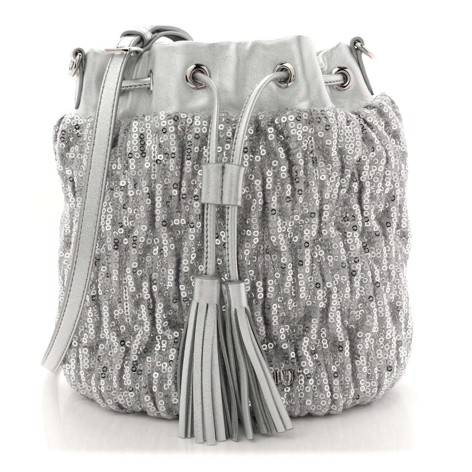Miu Miu Miu Miu Paillettes Mate Bucket Bag Argento