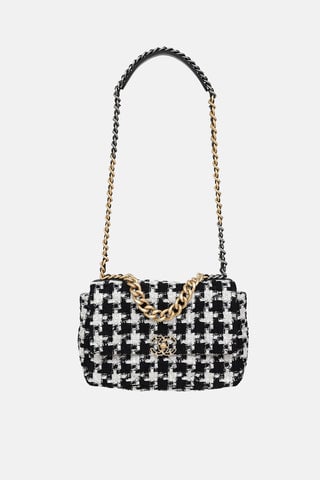2020 Large 19 Houndstooth Ribbon Tweed Flap Bag