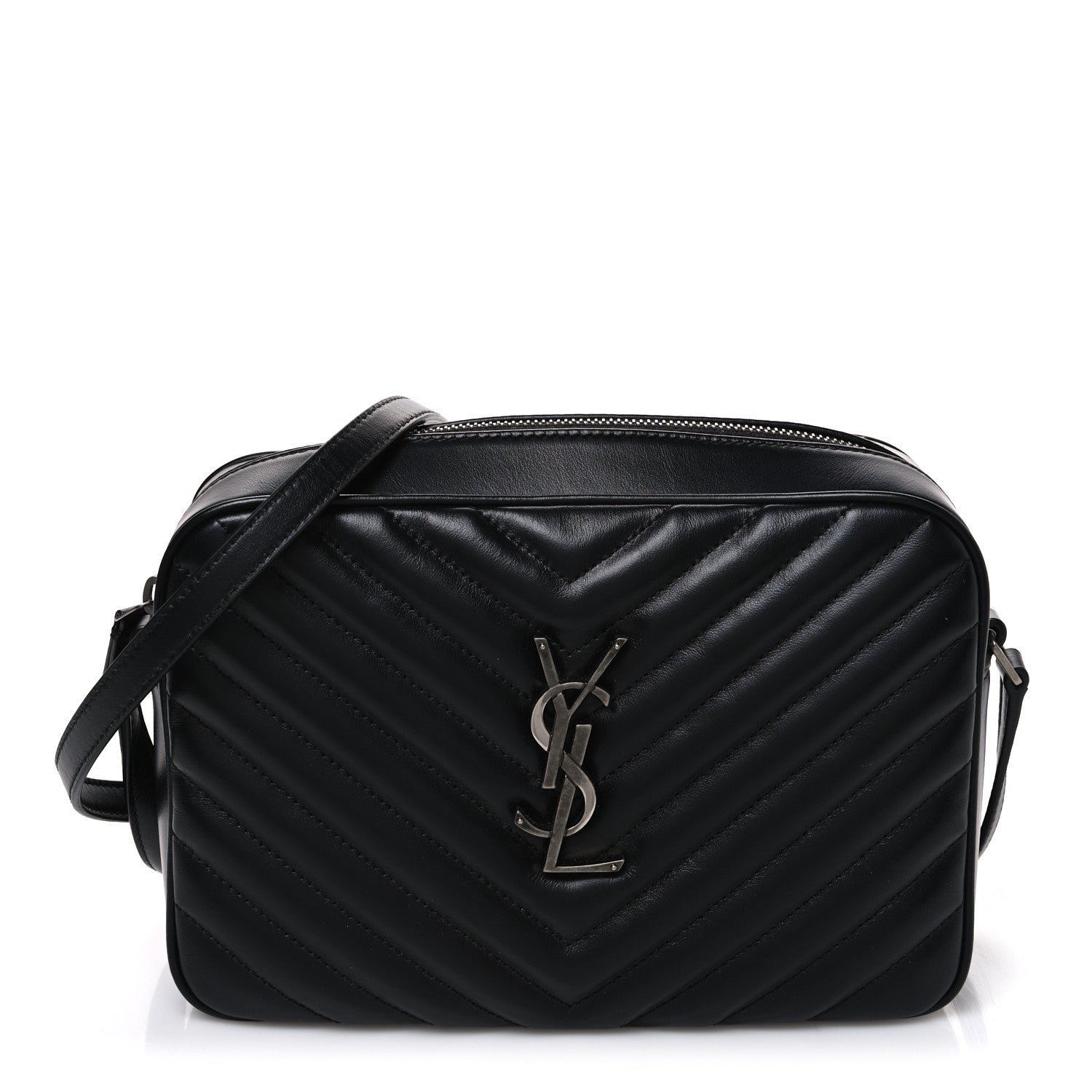 Saint Laurent Calfskin Matelasse Monogram Lou Camera Bag Black
