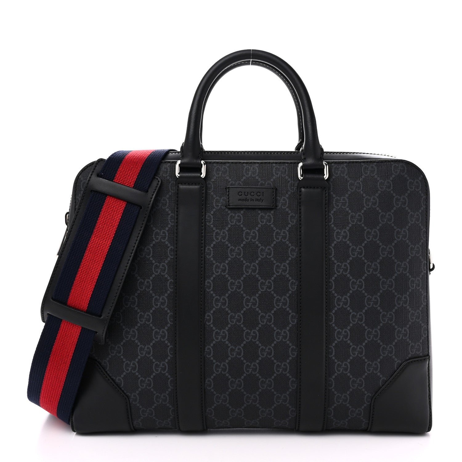 Gucci GG Supreme Monogram Appia Calfskin Web Briefcase Black