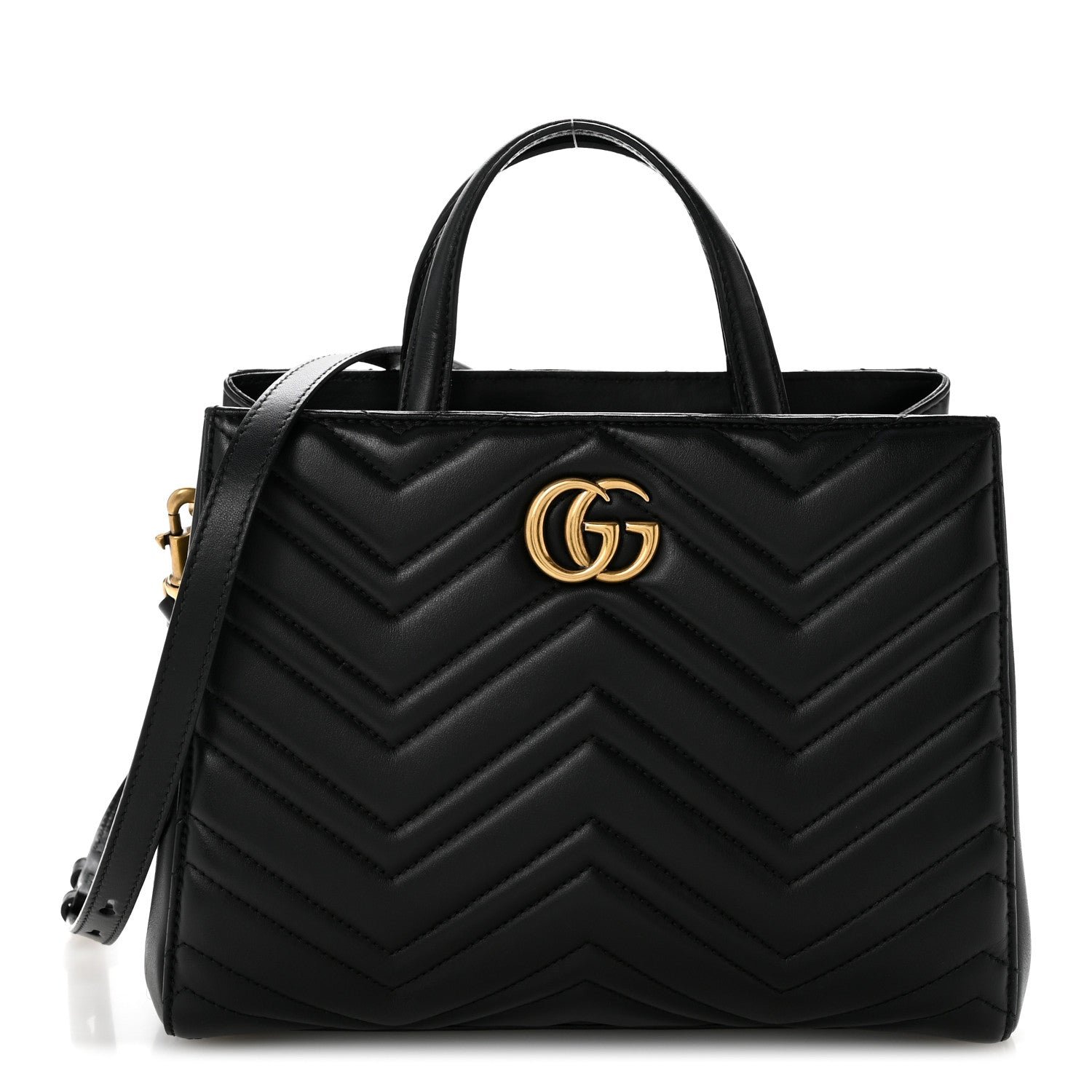 Gucci Calfskin Matelasse Small GG Marmont Tote Black
