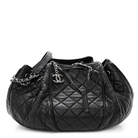 Chanel Calfskin Quilted Drawstring Sac Cordon Bag Black