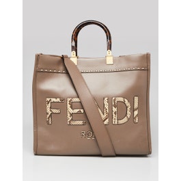 Fendi Fendi Dark Beige Leather/Snakeskin Medium Sunshine Tote Bag -8BH386