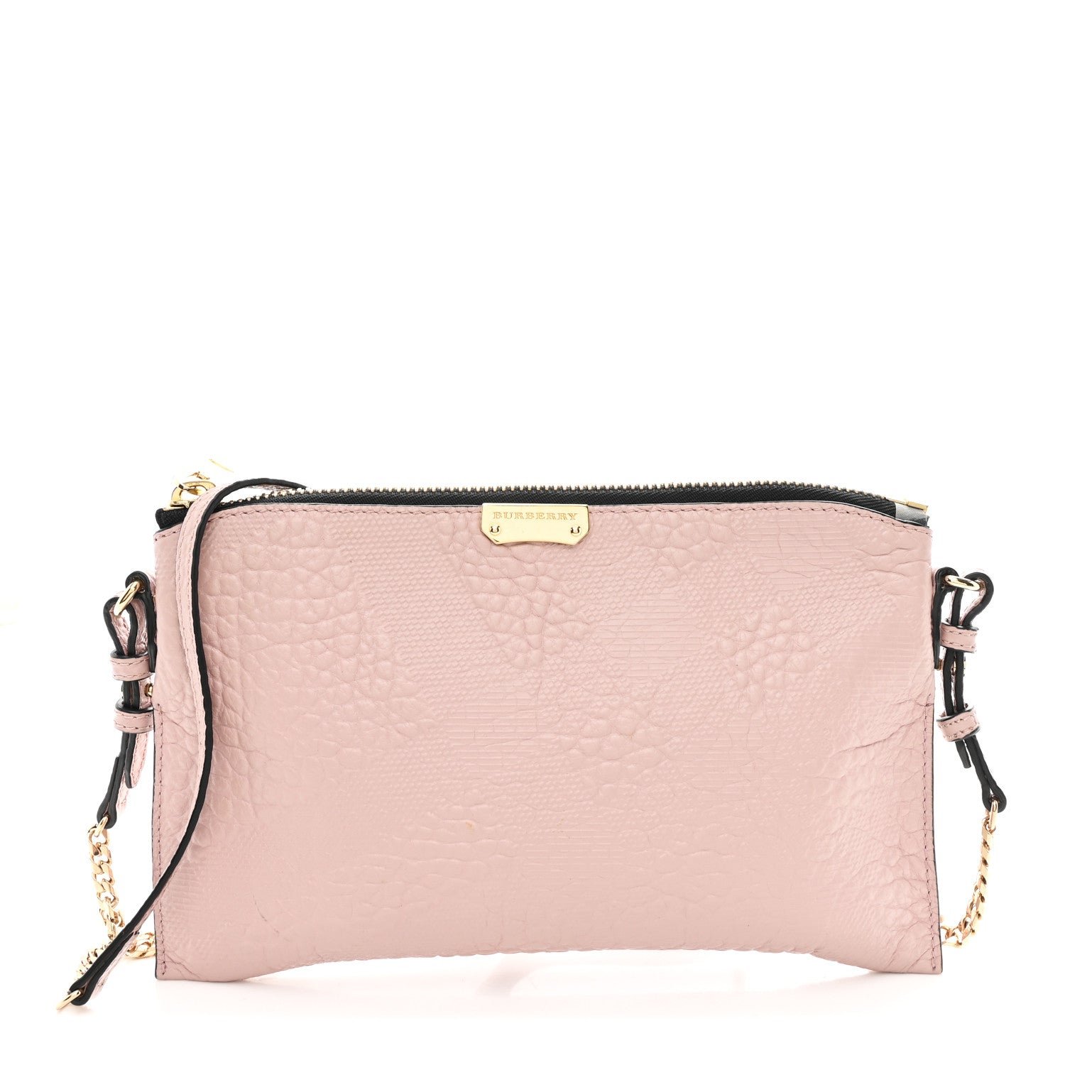 Burberry Burberry Signature Grain Calfskin Check Embossed Peyton Crossbody Clutch Bag Pale Orchid