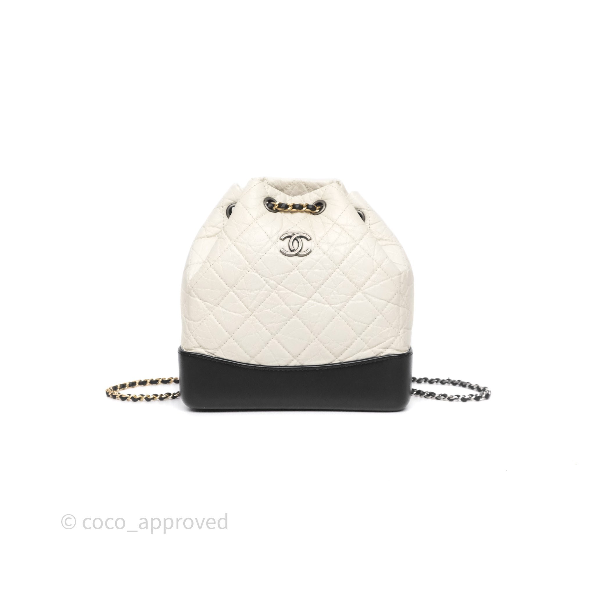 Chanel Small Gabrielle Backpack White Black Aged Calfskin