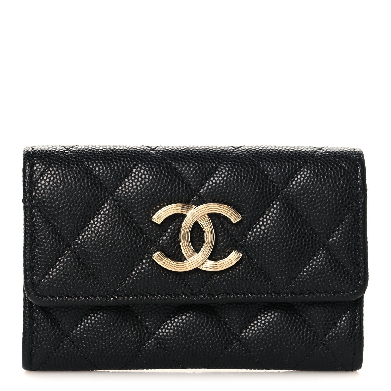 Chanel Caviar Quilted Striated CC Flap Card Holder Black