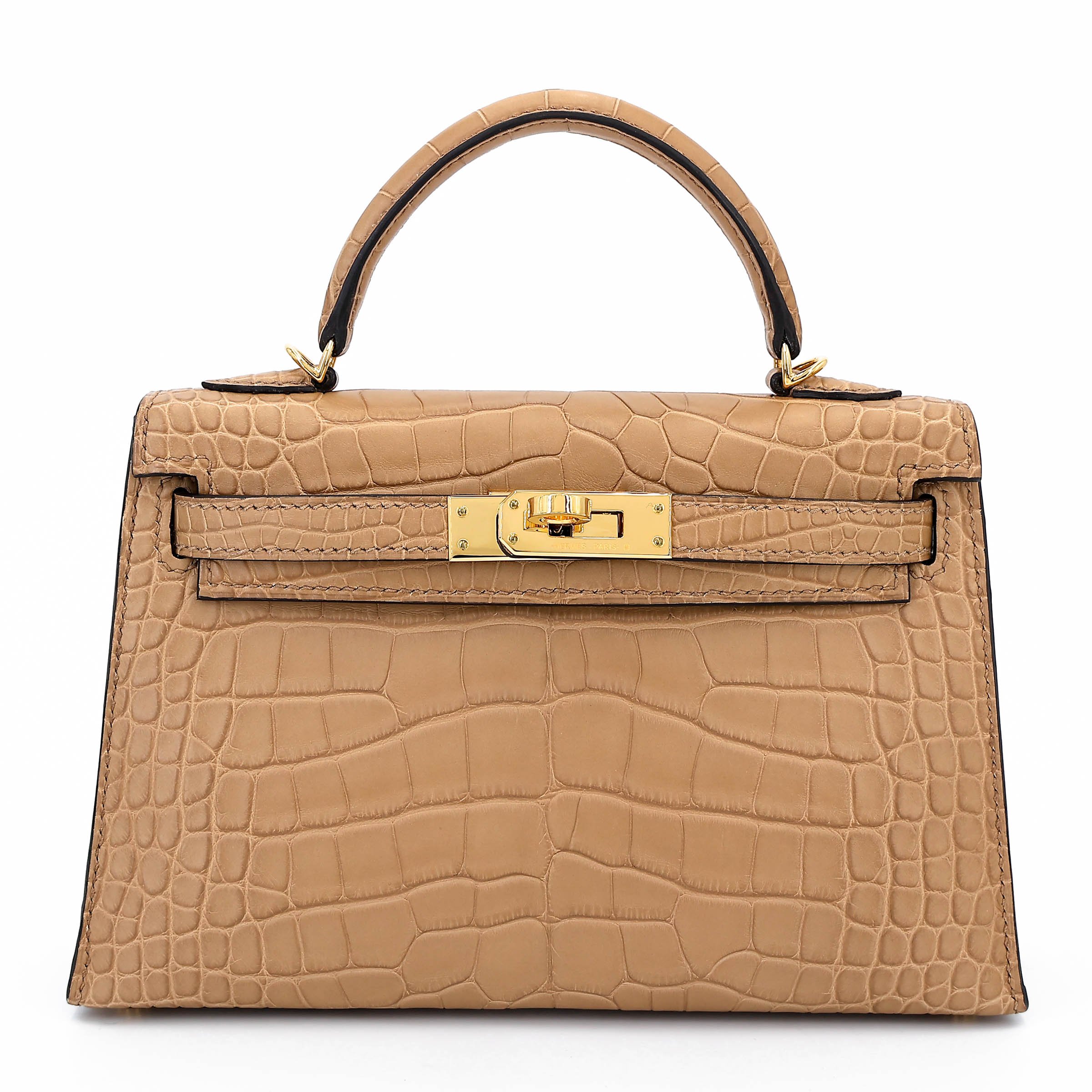Excellent ( Rank SA ) HERMÈS Mini Kelly II Chai (0M) Matte Alligator Gold hardware B (2023)