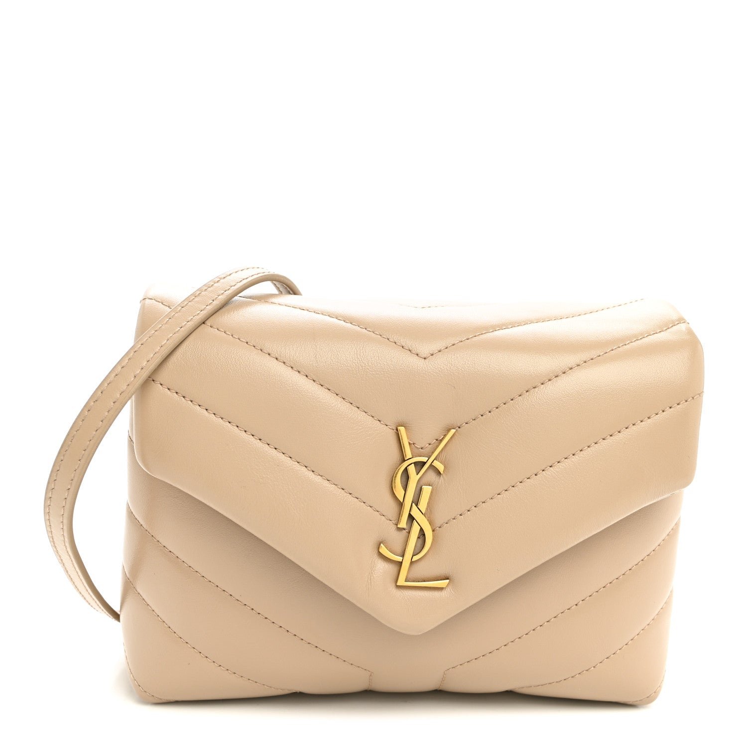 Saint Laurent Calfskin Y Quilted Monogram Toy Loulou Crossbody Bag Dark Beige