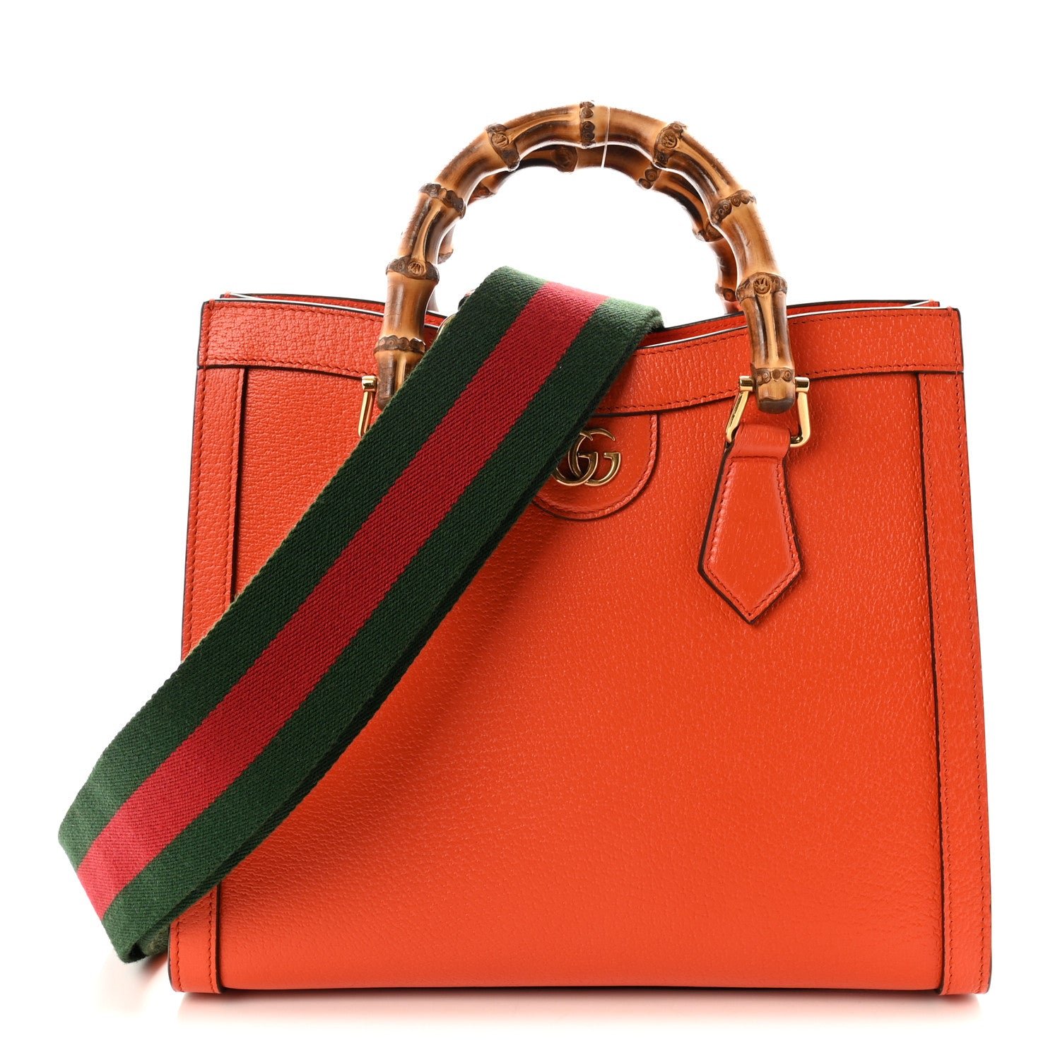 Textured Dollar Calfskin Web Small Diana Tote Bag Deep Orange