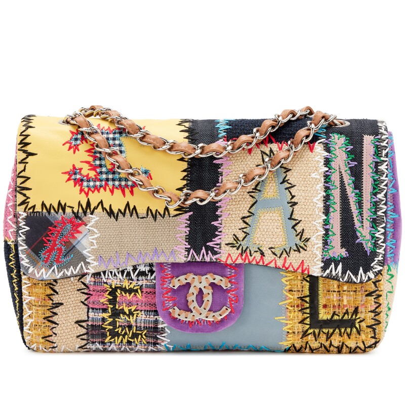 Rainbow Tweed, Textile and Leather Patchwork Denim Jumbo Single Flap Bag Silver Hardware, 2011