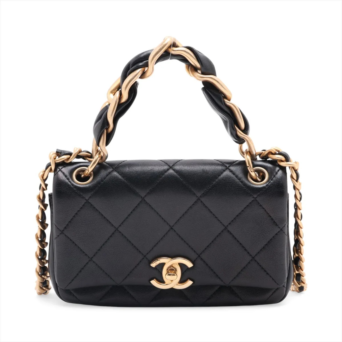 Chanel Mini Matelasse Lambskin Chain Shoulder Bag Black Gold Metal Fittings 31st