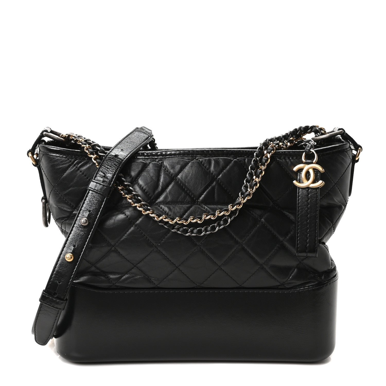 Chanel Aged Calfskin Quilted Medium Gabrielle Hobo Black