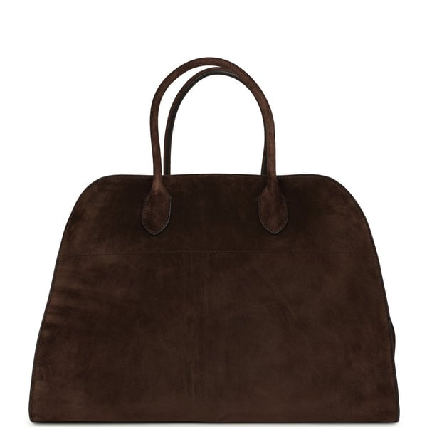 The Row Soft Margaux 15 Bag Mocha Suede Gold Hardware