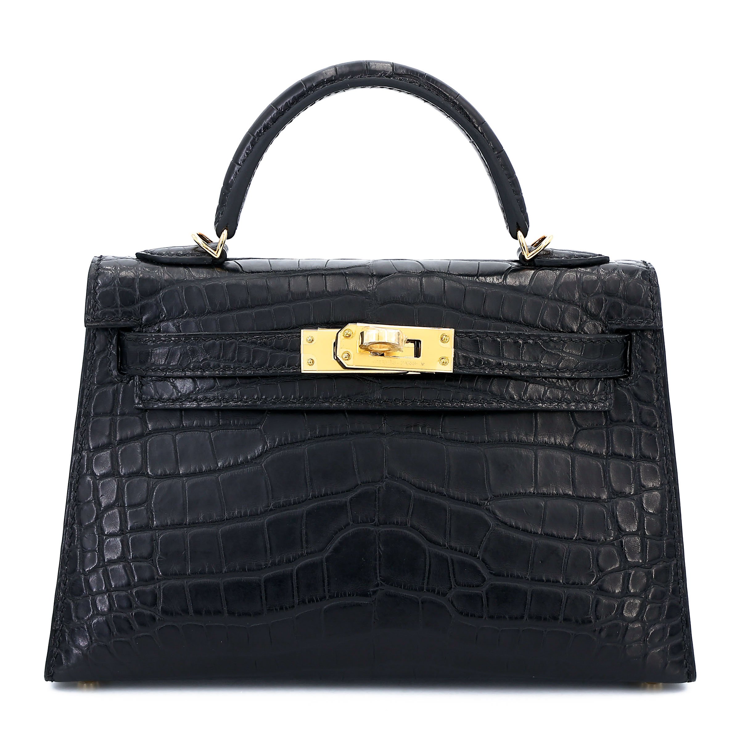 Brand New ( Rank N ) HERMÈS Mini Kelly II Noir (89) Matte Alligator Gold hardware W (2024)