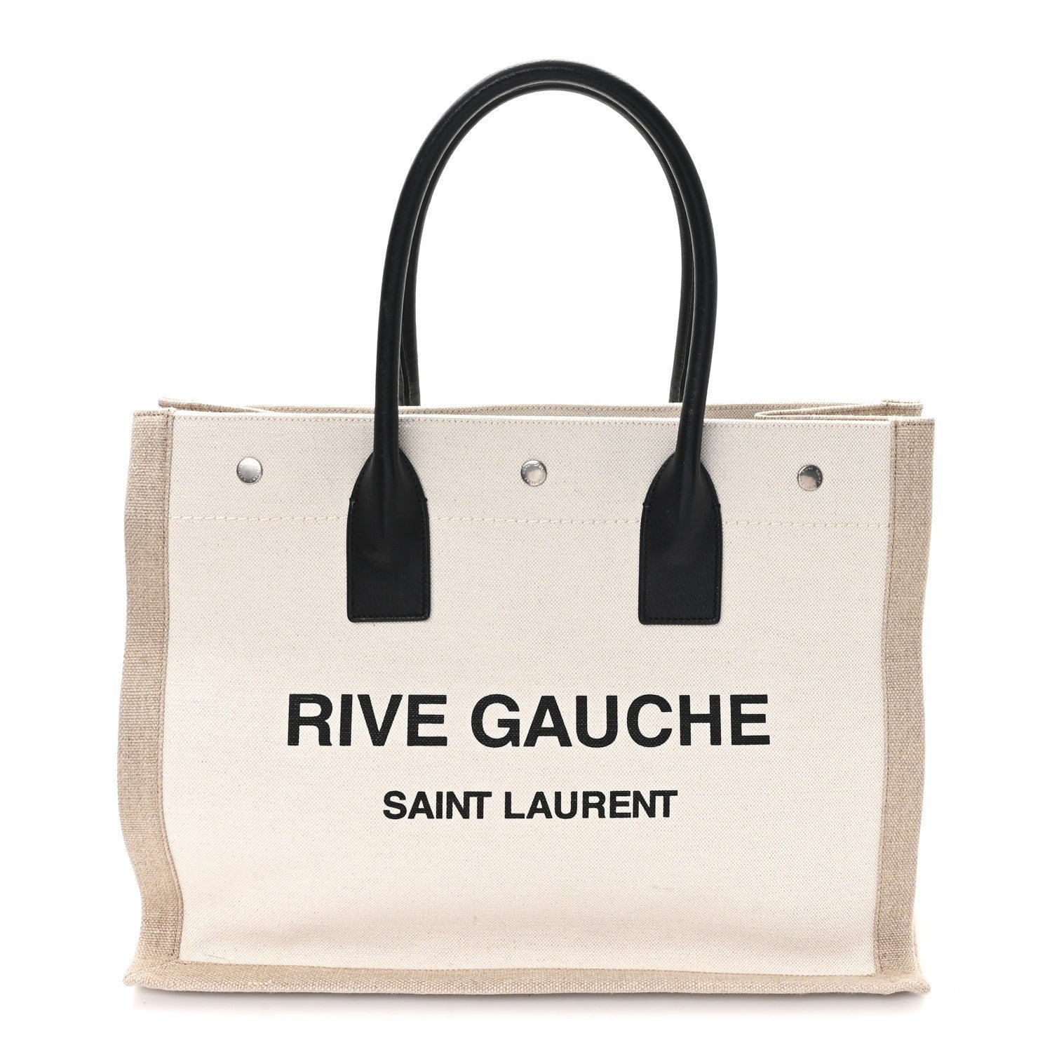 Saint Laurent Linen Calfskin Small Rive Gauche Tote Greggio Natural