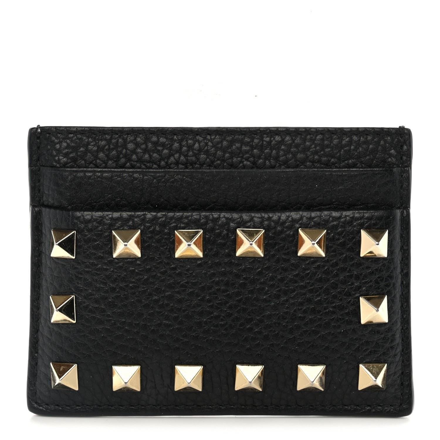 Valentino Garavani Pebbled Calfskin Rockstud Card Holder Black