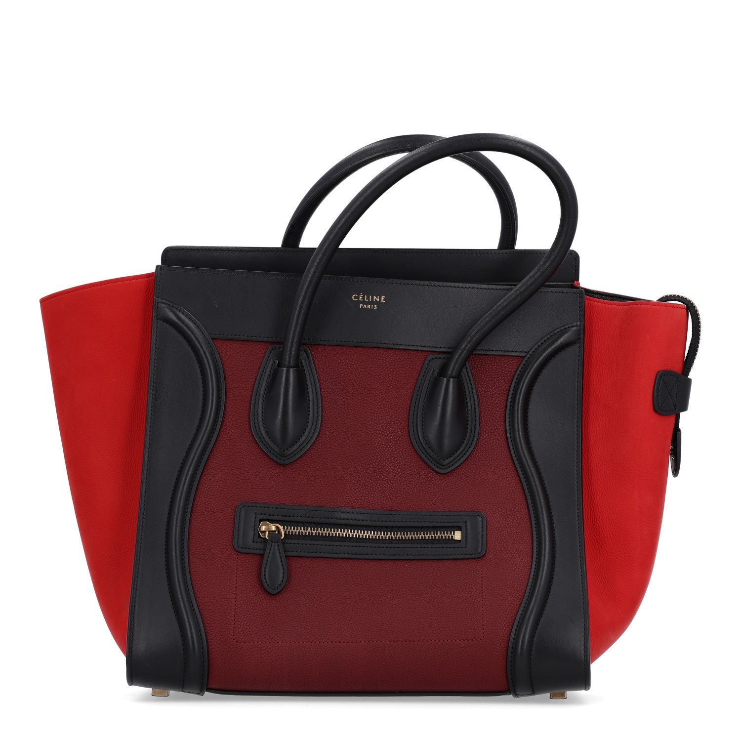 Celine Drummed Calfskin Nubuck Mini Tri-Color Luggage Burgundy