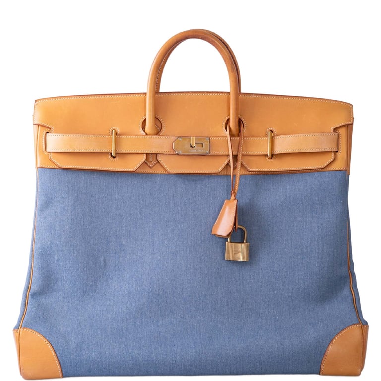 Hermes Hermès Vintage HAC Birkin 50 Denim and Naturelle Vache Liegee with Gold