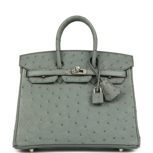 Hermes Hermes Birkin 25 Vert Amande Ostrich Palladium Hardware