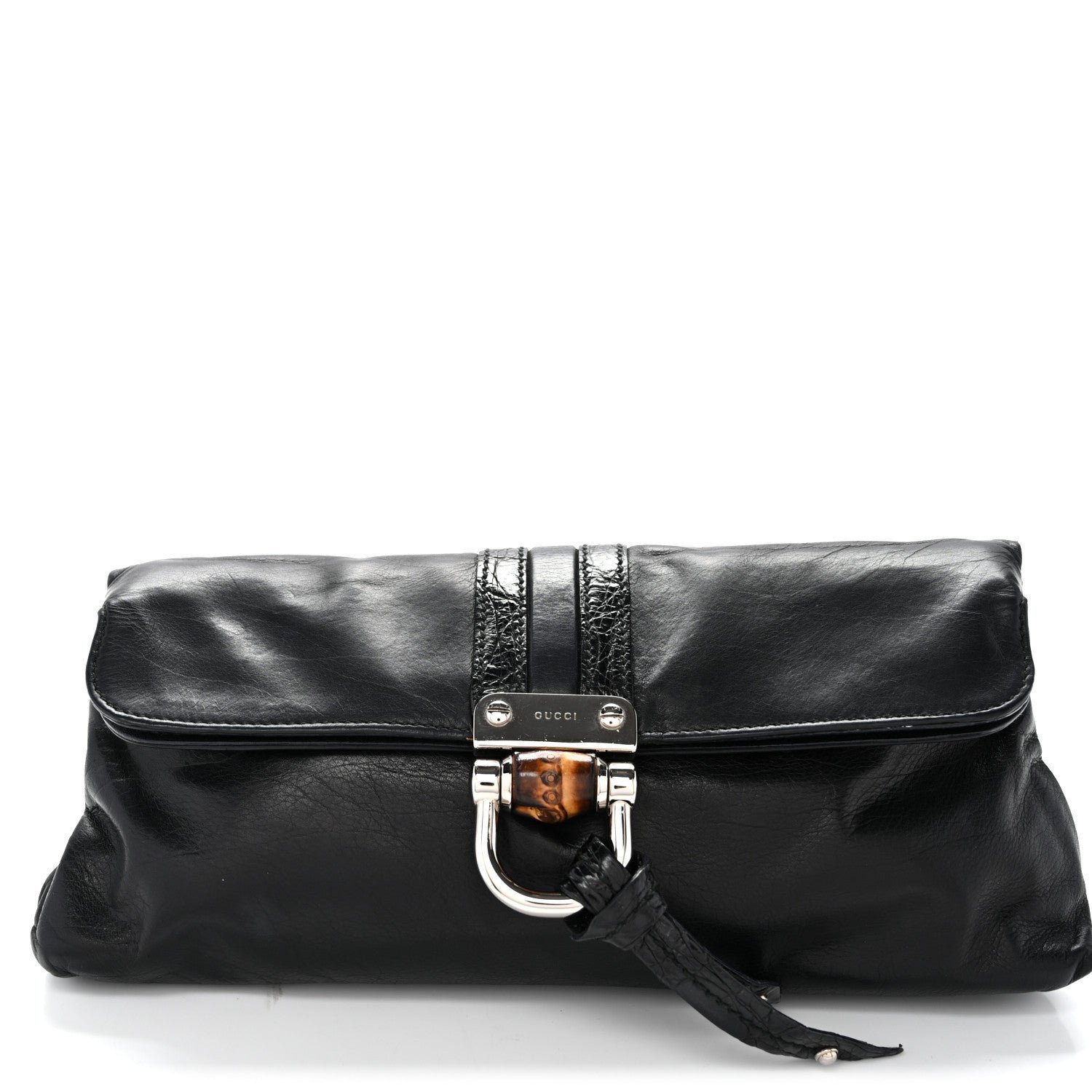 Gucci Calfskin Bamboo Croisette Clutch Black