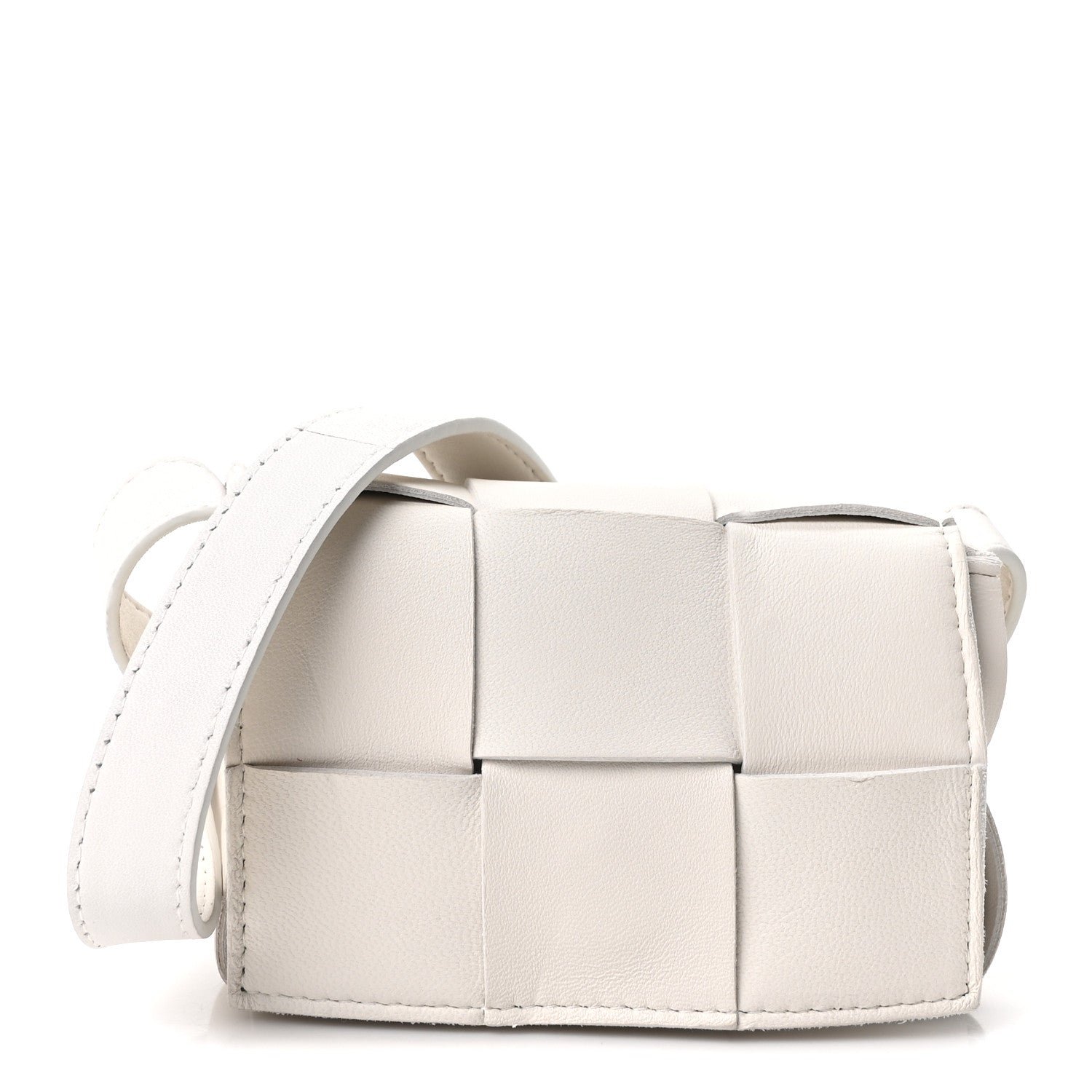 Bottega Veneta Lambskin Maxi Intrecciato Extra Mini Cassette Crossbody Bag White