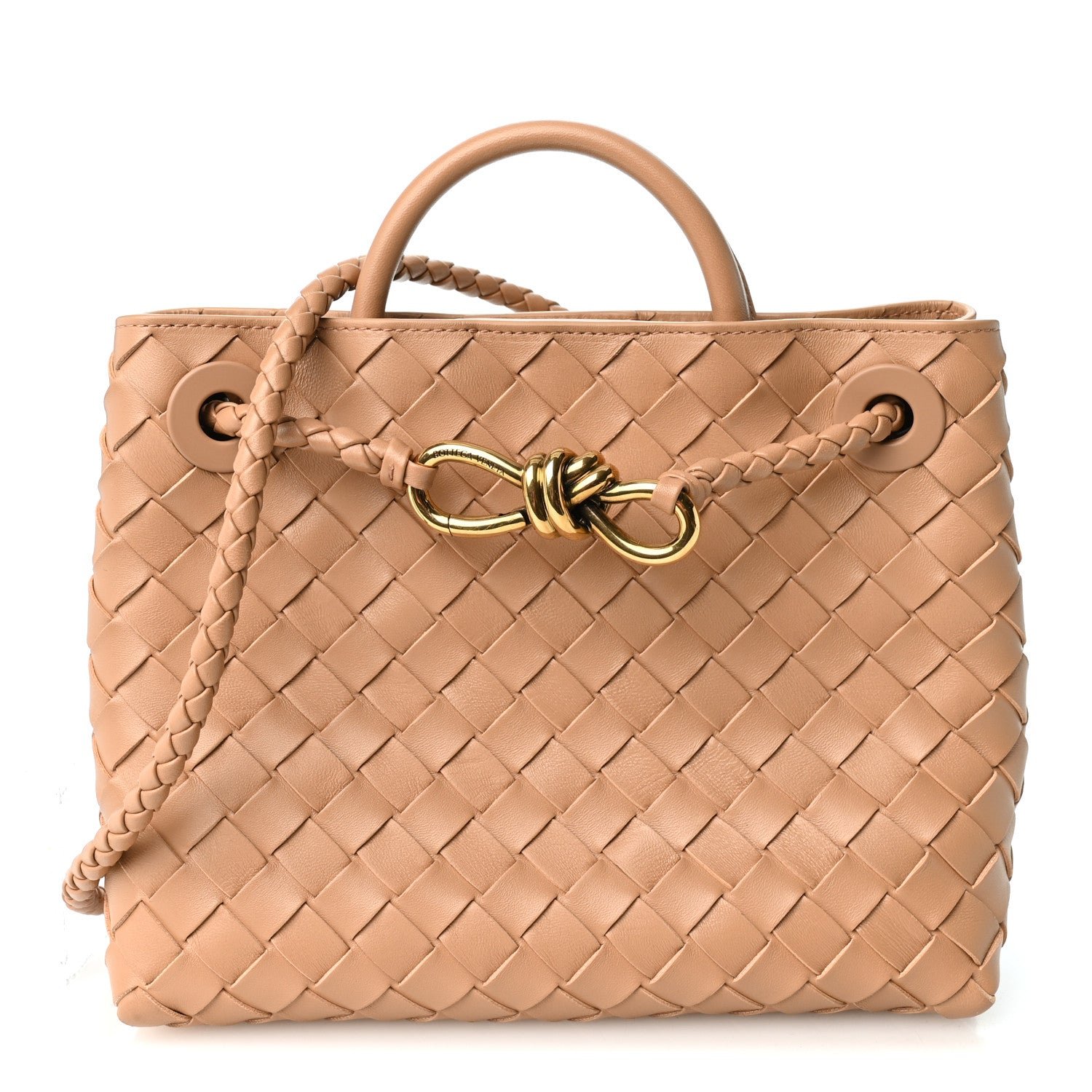Bottega Veneta Nappa Intrecciato Small Andiamo Shoulder Bag Biscuit