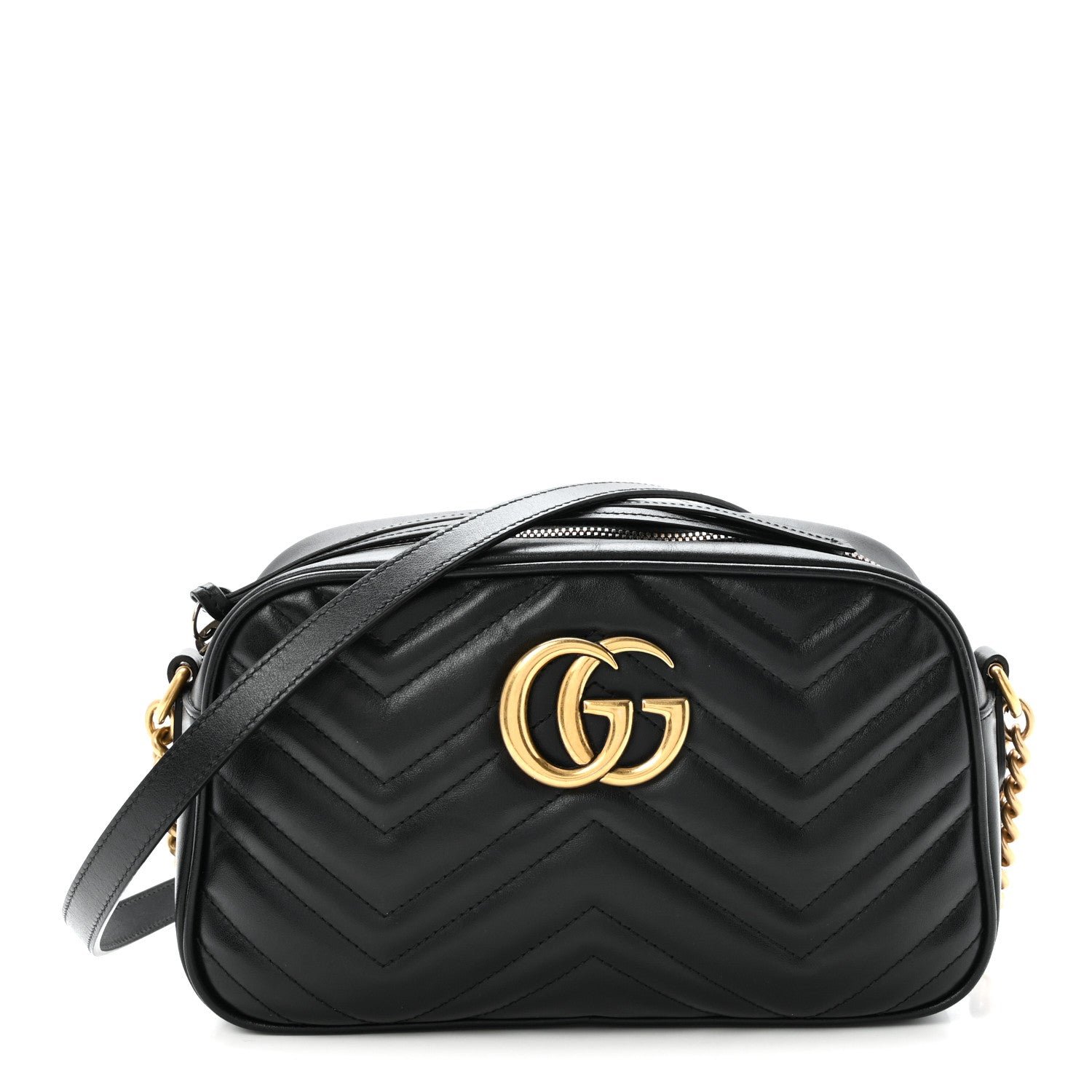 Gucci Calfskin Matelasse Small GG Marmont Chain Shoulder Bag Black
