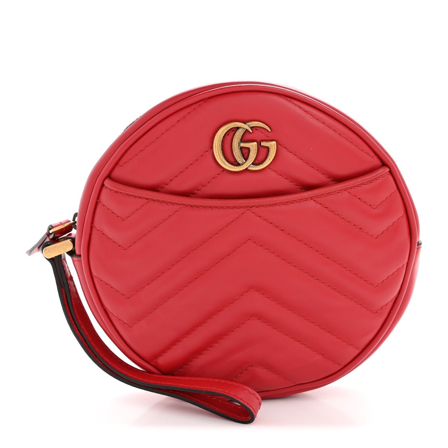 Gucci Gucci Calfskin Matelasse GG Marmont Round Wrist Wallet Hibiscus Red