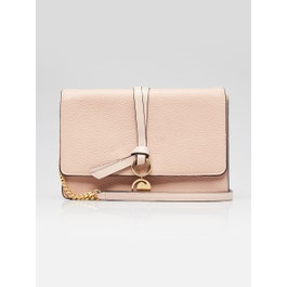 Chloe Chloe Beige Grain Calfskin Leather Alphabet Chain Clutch