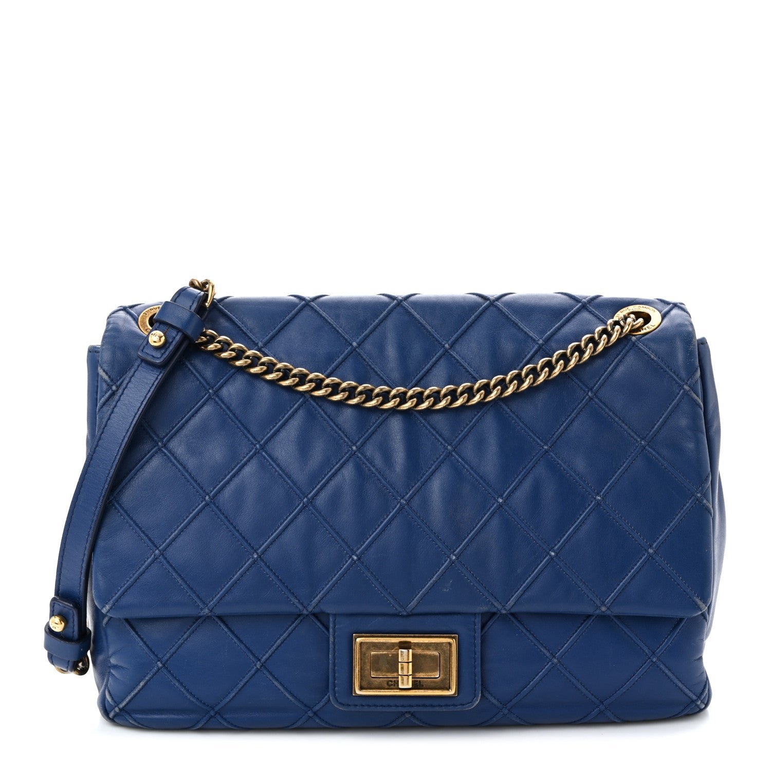 Chanel Calfskin Diamond Debossed Large Cosmos Flap Blue